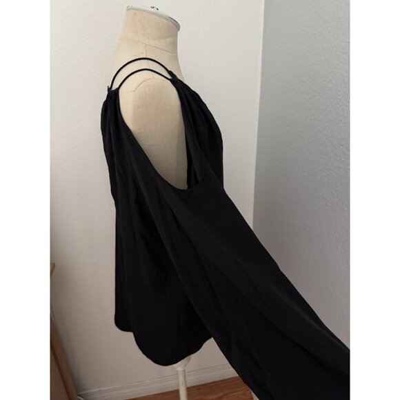 Ramy Brook Gigi Cold Shoulder Black Silk Top Size Large V Neck Long Sleeve - Picture 7 of 8
